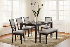 J&M Furniture - Ashley Furniture - Langwest Dining Table and 4 Chairs and Bench (Set of 6) - Dining Room Table Set (6/CN) / Brown - D422-325