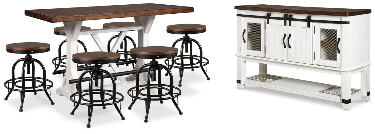 J&M Furniture - Ashley Furniture - Valebeck Counter Height Dining Table, 6 Barstools and Server - Counter Height Dining Table, 6 Barstools and Server - D546D32
