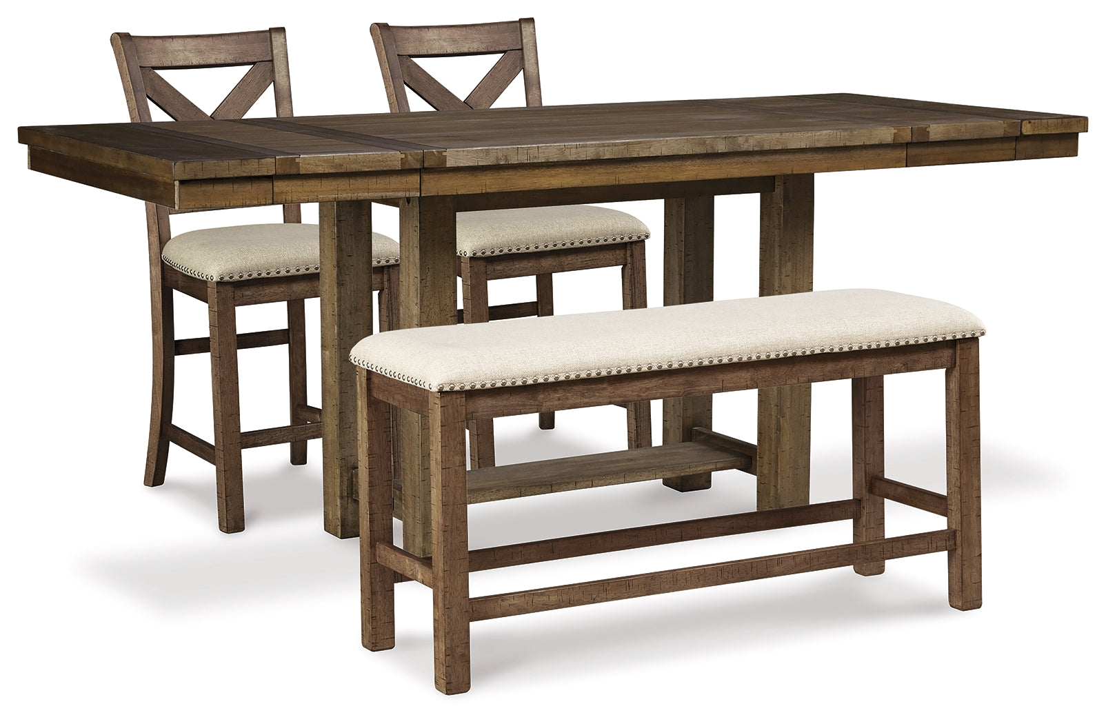 J&M Furniture - Ashley Furniture - Moriville Counter Height Dining Table and 2 Barstools and Bench - Counter Height Dining Table and 2 Barstools and Bench - D631D9