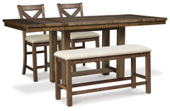 J&M Furniture - Ashley Furniture - Moriville Counter Height Dining Table and 2 Barstools and Bench - Counter Height Dining Table and 2 Barstools and Bench - D631D9