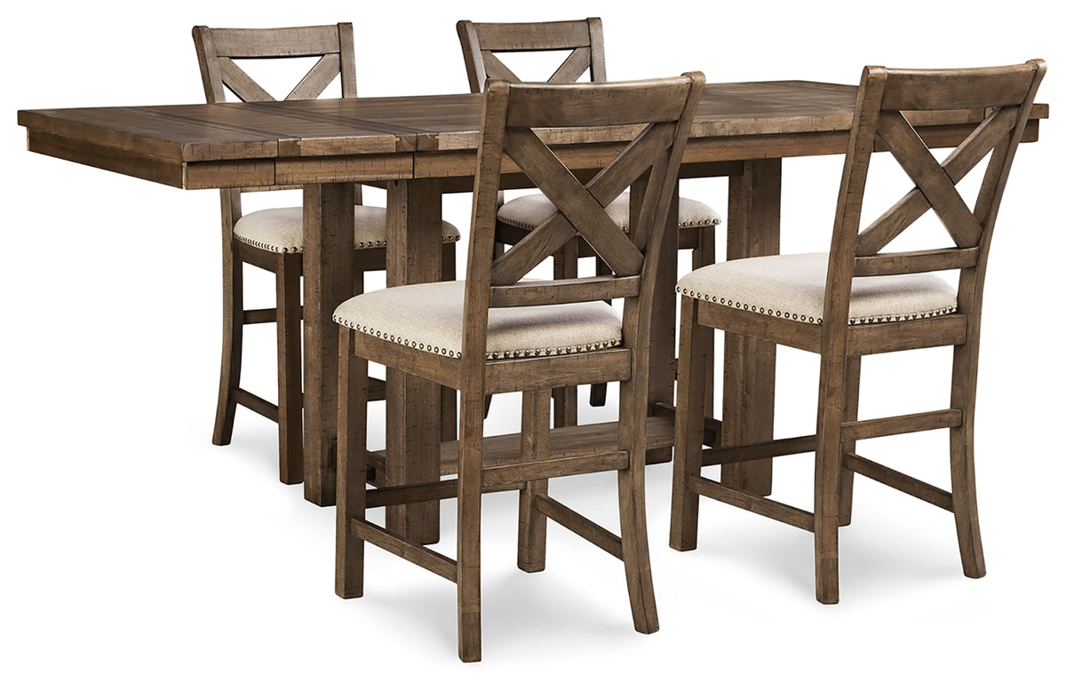J&M Furniture - Ashley Furniture - Moriville Counter Height Dining Table and 4 Barstools - Counter Height Dining Table and 4 Barstools - D631D1