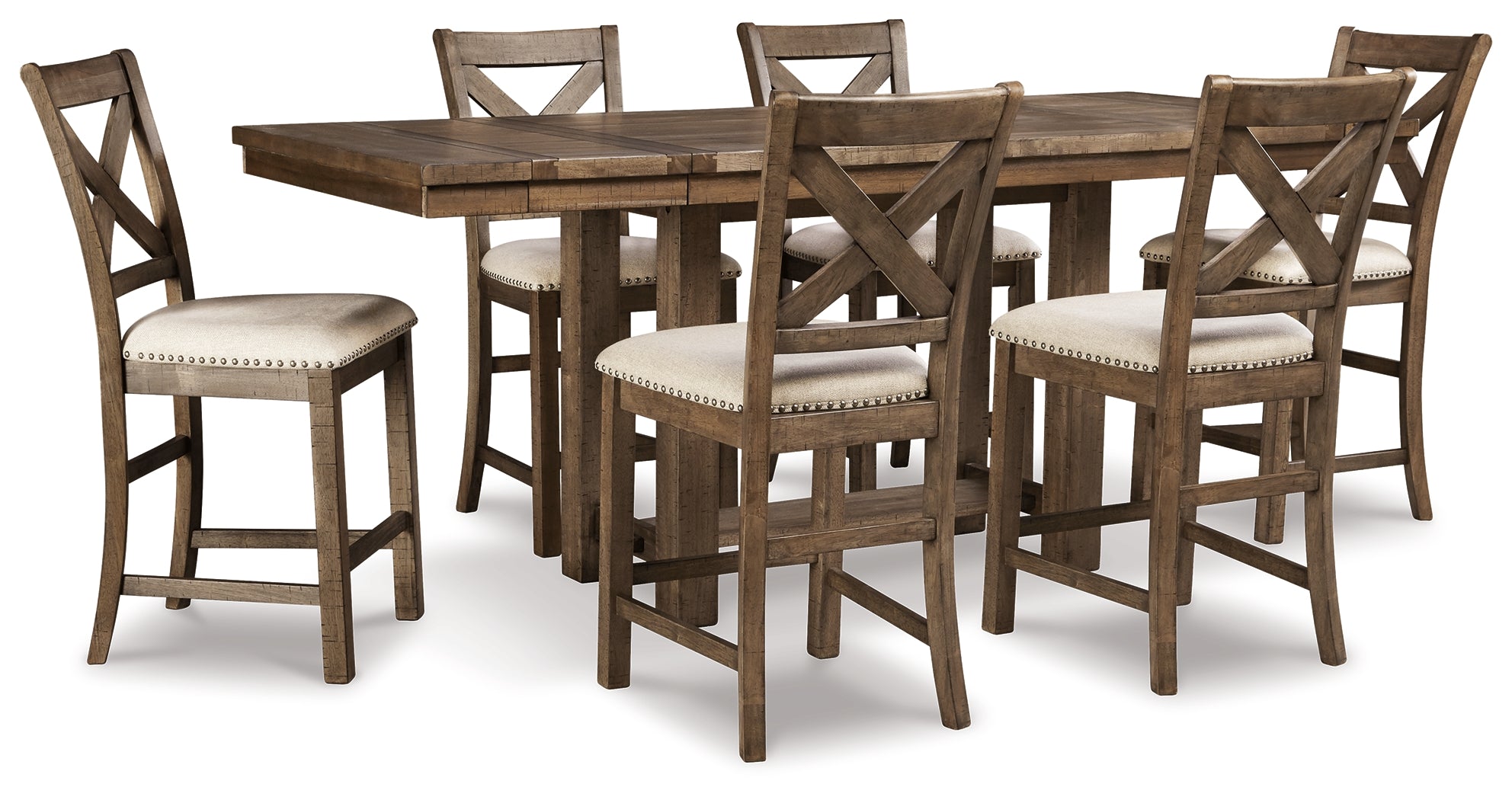 J&M Furniture - Ashley Furniture - Moriville Counter Height Dining Table and 6 Barstools - Counter Height Dining Table and 6 Barstools - D631D10