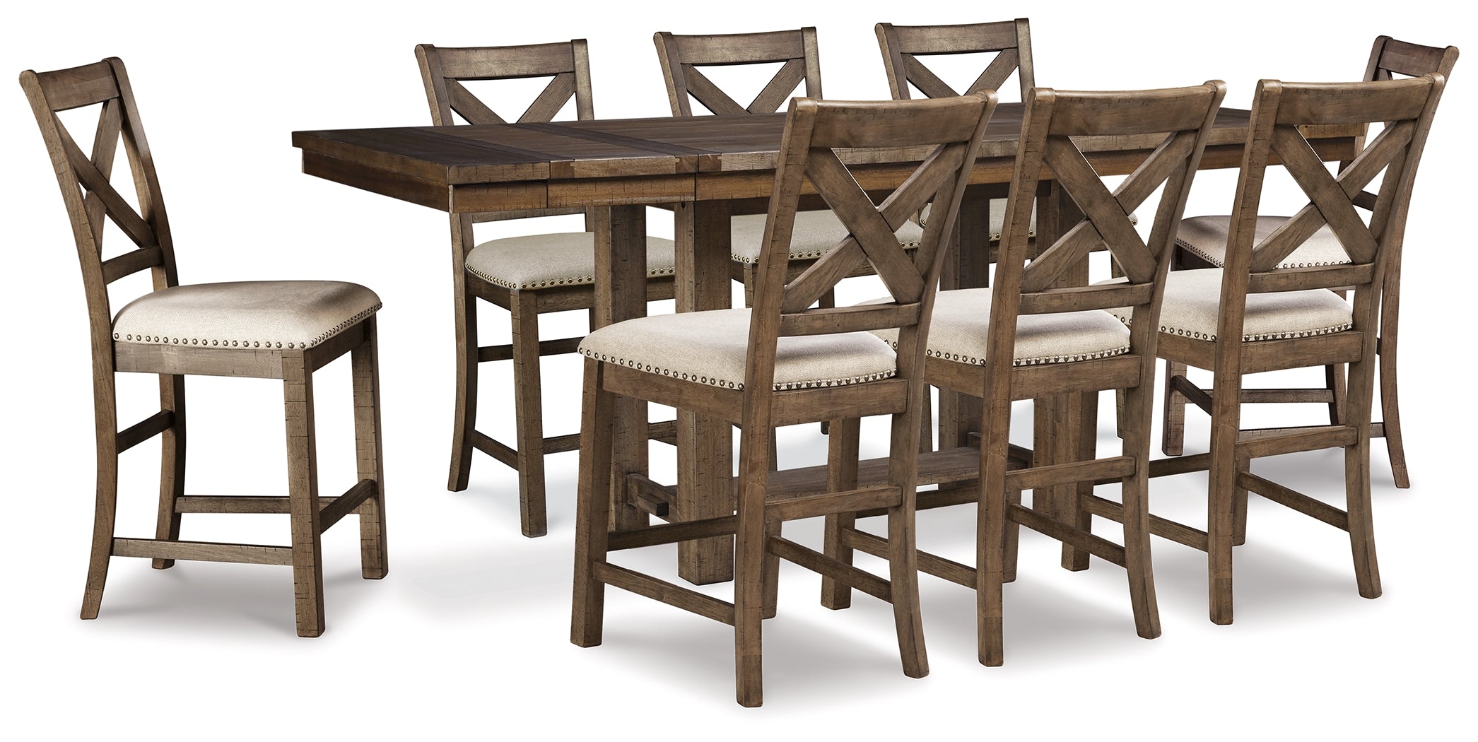 J&M Furniture - Ashley Furniture - Moriville Counter Height Extension Table and 8 Barstools - Counter Height Extension Table and 8 Barstools - D631D12