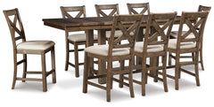 J&M Furniture - Ashley Furniture - Moriville Counter Height Extension Table and 8 Barstools - Counter Height Extension Table and 8 Barstools - D631D12