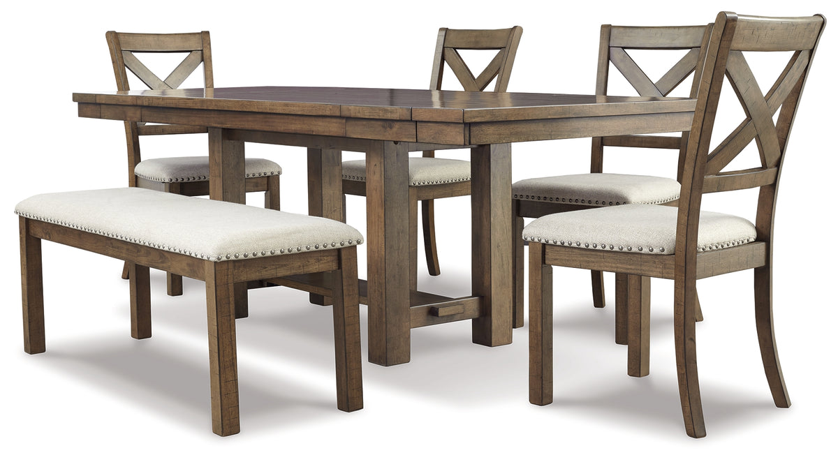 J&M Furniture - Ashley Furniture - Moriville Dining Table and 4 Chairs and Bench - Dining Table and 4 Chairs and Bench - D631D6