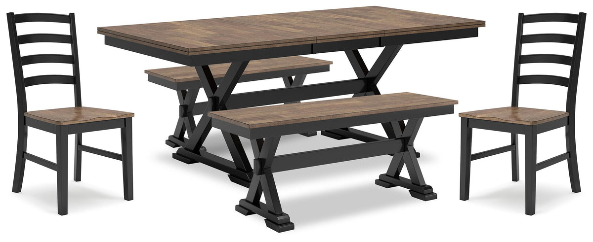 J&M Furniture - Ashley Furniture - Wildenauer Dining Table, 2 Chairs and 2 Benches - Dining Table, 2 Chairs and 2 Benches - D634D7