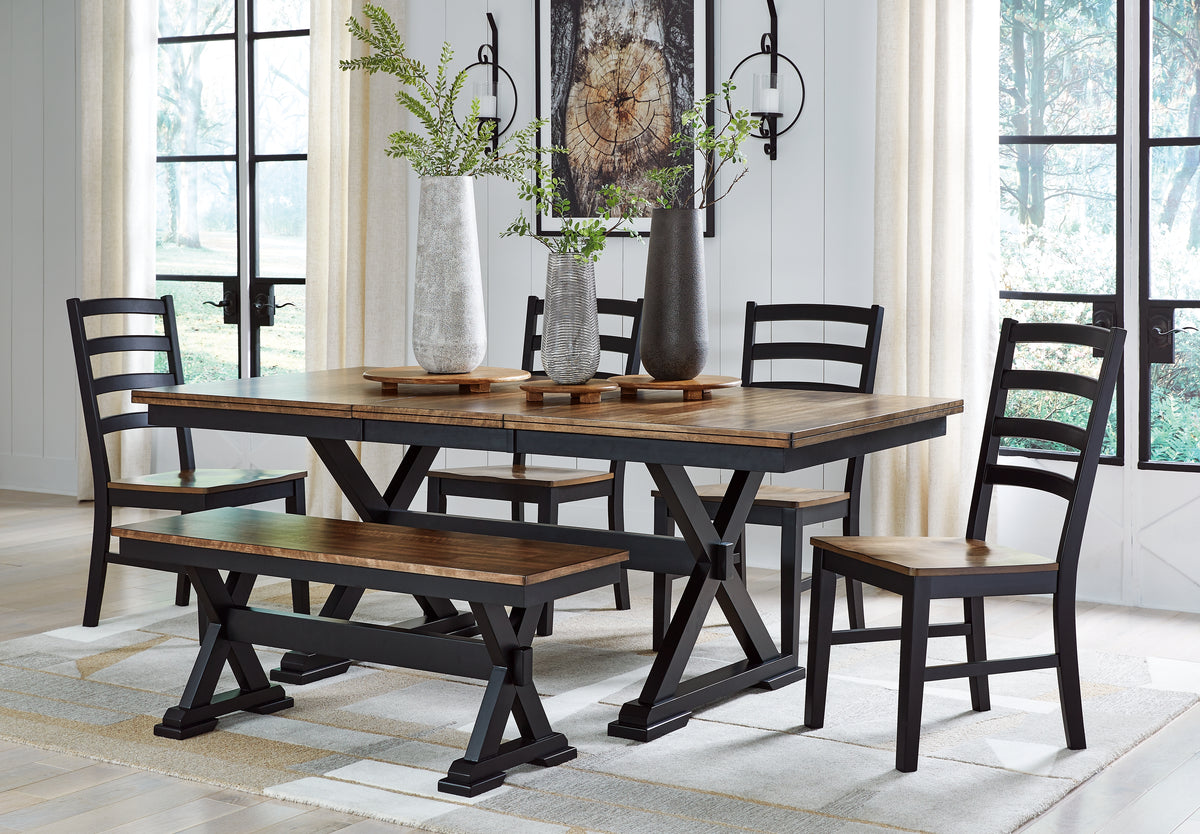 J&M Furniture - Ashley Furniture - Wildenauer Dining Table, 4 Chairs and Bench - Dining Table, 4 Chairs and Bench - D634D2