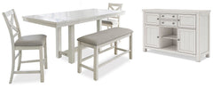 J&M Furniture - Ashley Furniture - Robbinsdale Counter Height Dining Table, 2 Barstools, Bench and Server - Counter Height Dining Table, 2 Barstools, Bench and Server - D642D8