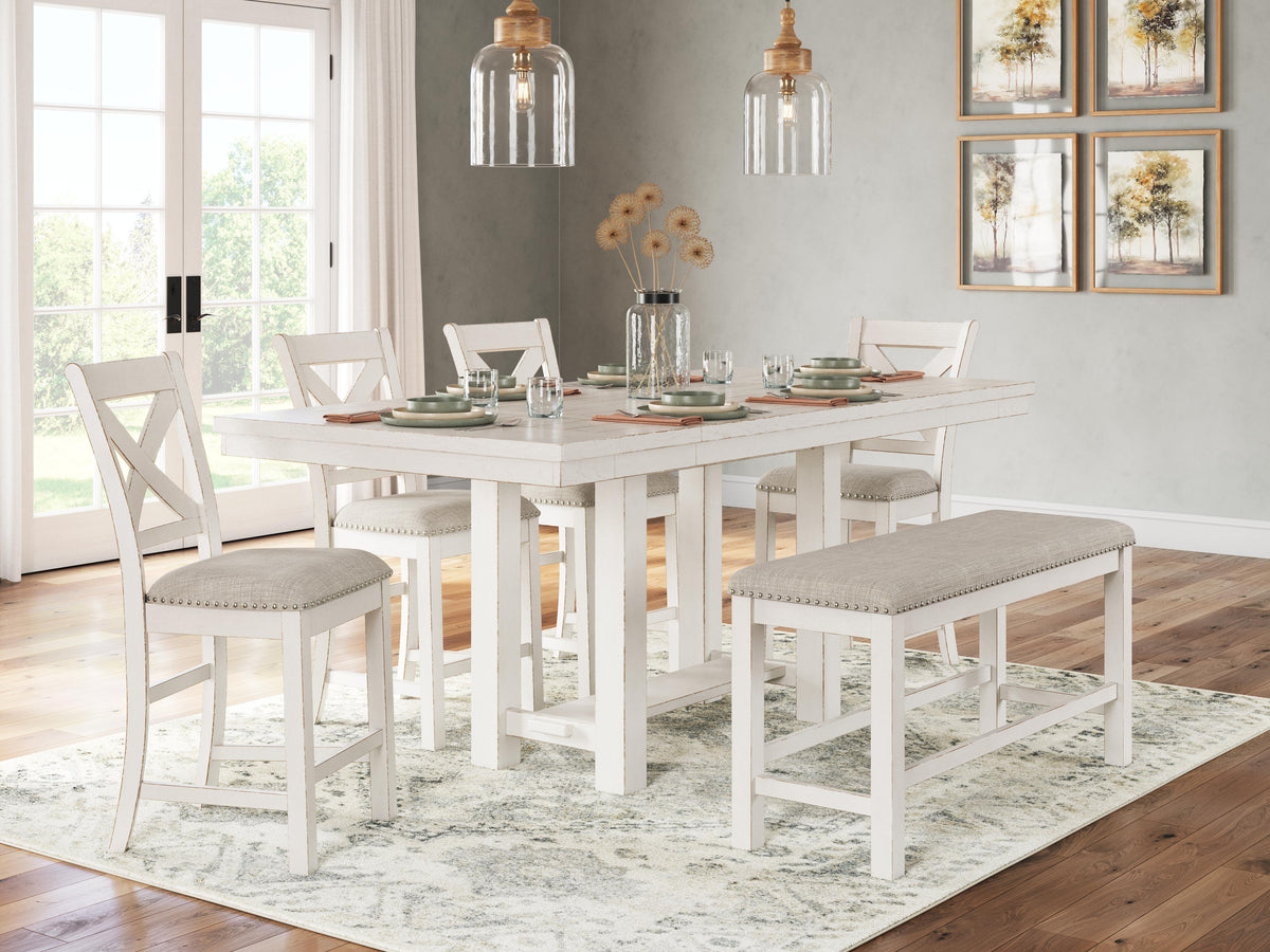J&M Furniture - Ashley Furniture - Robbinsdale Counter Height Dining Table, 4 Barstools and Bench - Counter Height Dining Table, 4 Barstools and Bench - D642D2