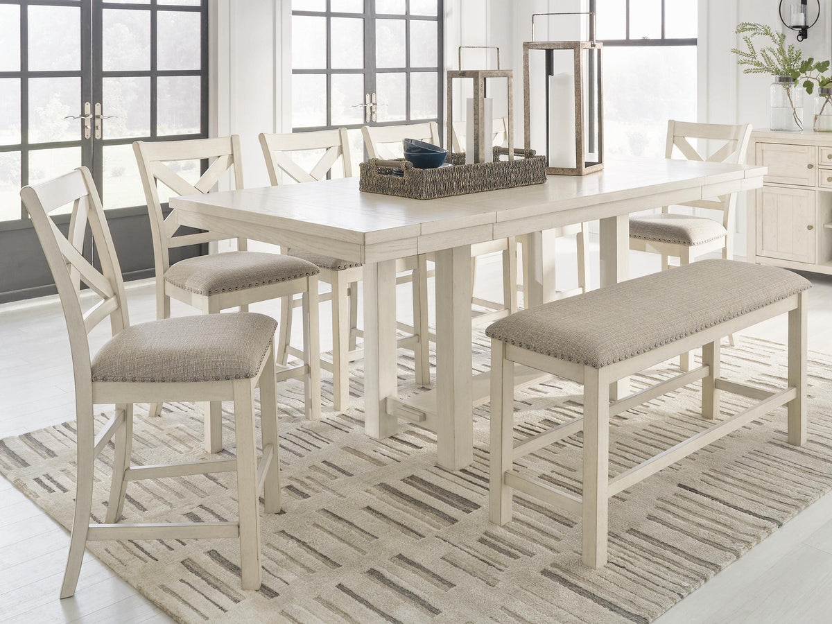 J&M Furniture - Ashley Furniture - Robbinsdale Counter Height Extension Dining Table, 6 Barstools and Bench - Counter Height Extension Dining Table, 6 Barstools and Bench - D642D10