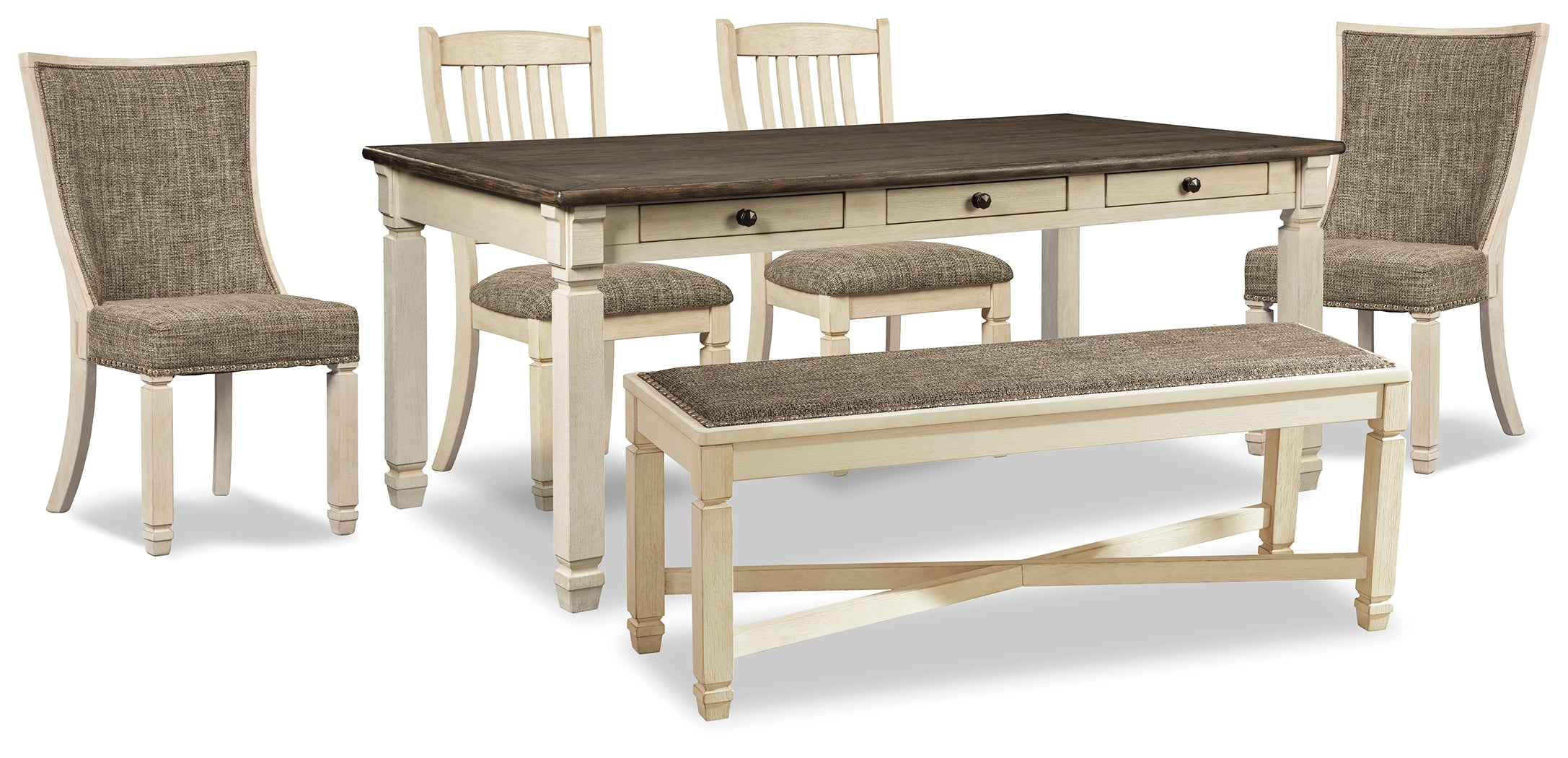 J&M Furniture - Ashley Furniture - Bolanburg Dining Table, 4 Chairs and Bench - Dining Table, 4 Chairs and Bench - D647D34