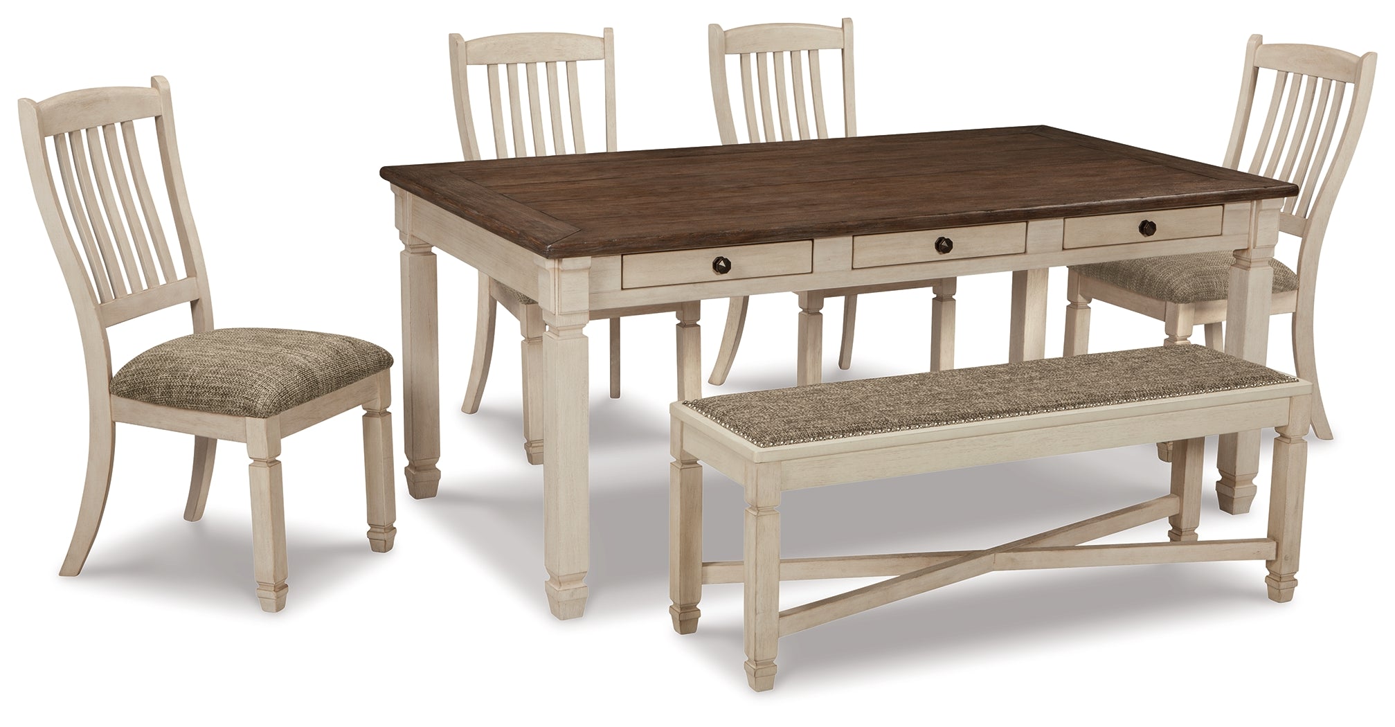 J&M Furniture - Ashley Furniture - Bolanburg Dining Table with 4 Chairs and Bench - Dining Table with 4 Chairs and Bench / Antique White - D647D2