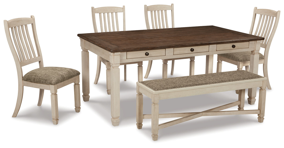 J&M Furniture - Ashley Furniture - Bolanburg Dining Table with 4 Chairs and Bench - Dining Table with 4 Chairs and Bench / Antique White - D647D2