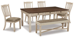 J&M Furniture - Ashley Furniture - Bolanburg Dining Table with 4 Chairs and Bench - Dining Table with 4 Chairs and Bench / Antique White - D647D2