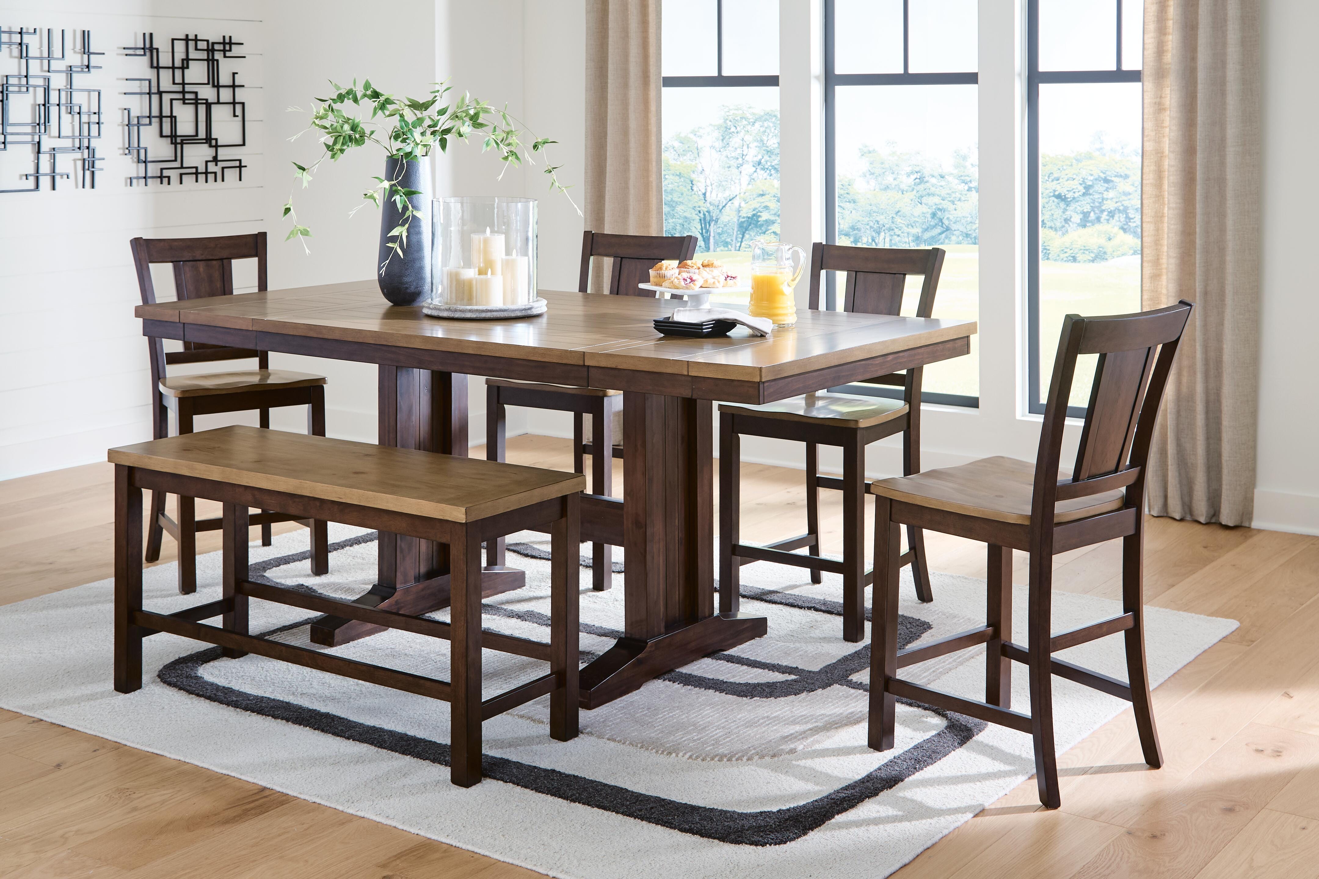 J&M Furniture - Ashley Furniture - Rylandeen Counter Height Extension Dining Table 4 Barstools and Bench - Counter Height Extension Dining Table 4 Barstools and Bench - PCD651D4