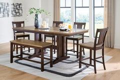 J&M Furniture - Ashley Furniture - Rylandeen Counter Height Extension Dining Table 4 Barstools and Bench - Counter Height Extension Dining Table 4 Barstools and Bench - PCD651D4