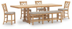 J&M Furniture - Ashley Furniture - Havonplane Counter Height Extension Dining Table 4 Barstools and Bench - Counter Height Extension Dining Table 4 Barstools and Bench - D773D2