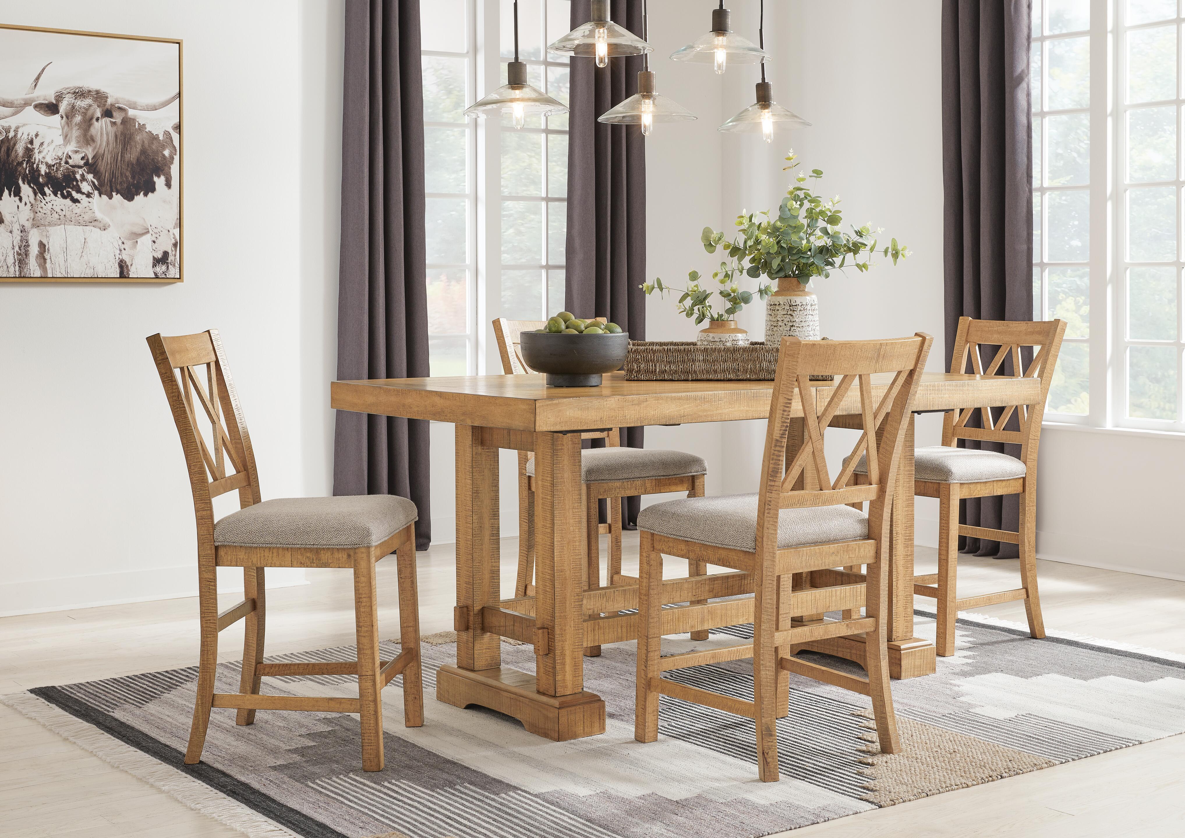 J&M Furniture - Ashley Furniture - Havonplane Counter Height Extension Dining Table and 4 Barstools - Counter Height Extension Dining Table and 4 Barstools - D773D1