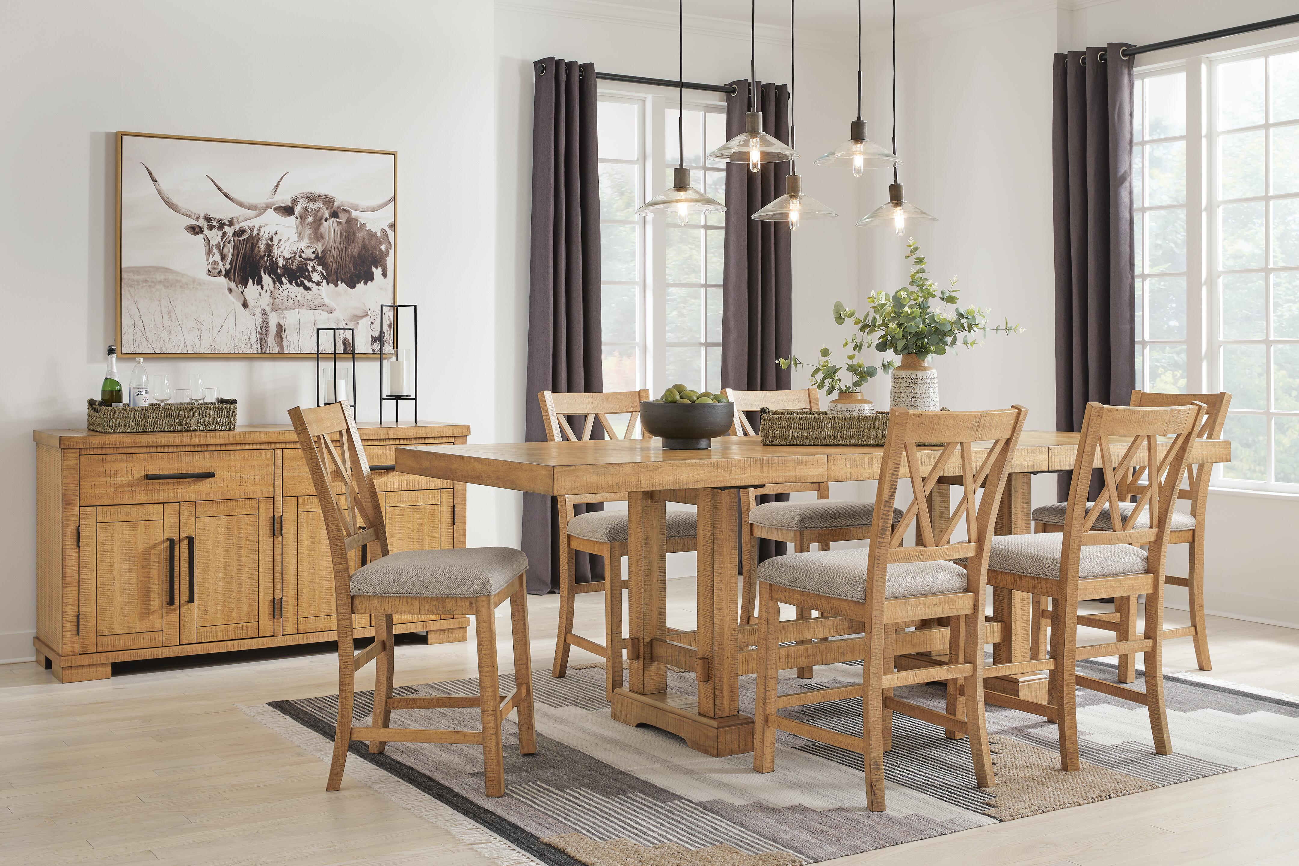 J&M Furniture - Ashley Furniture - Havonplane Counter Height Extension Dining Table and 6 Barstools - Counter Height Extension Dining Table and 6 Barstools - D773D6