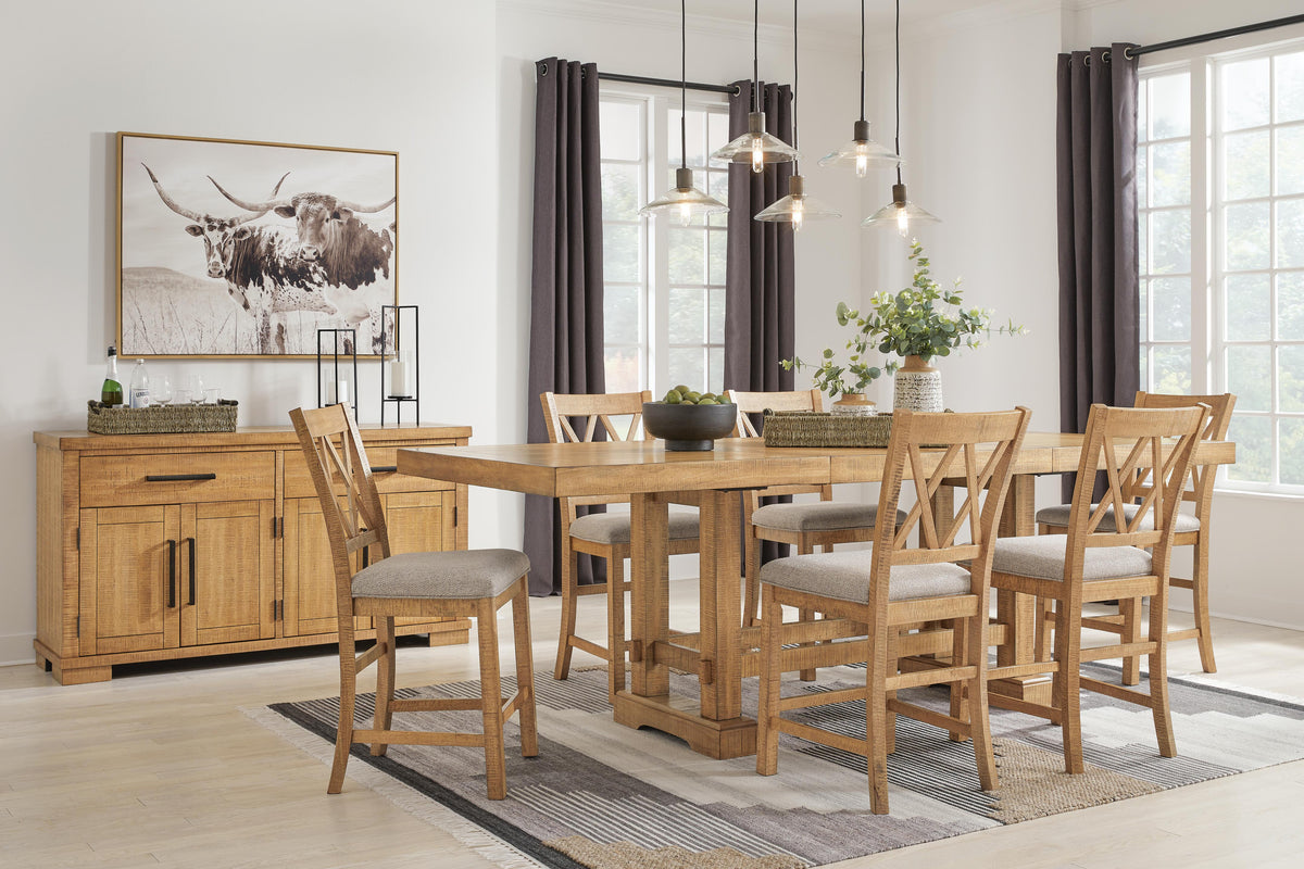 J&M Furniture - Ashley Furniture - Havonplane Counter Height Extension Dining Table and 6 Barstools - Counter Height Extension Dining Table and 6 Barstools - D773D6