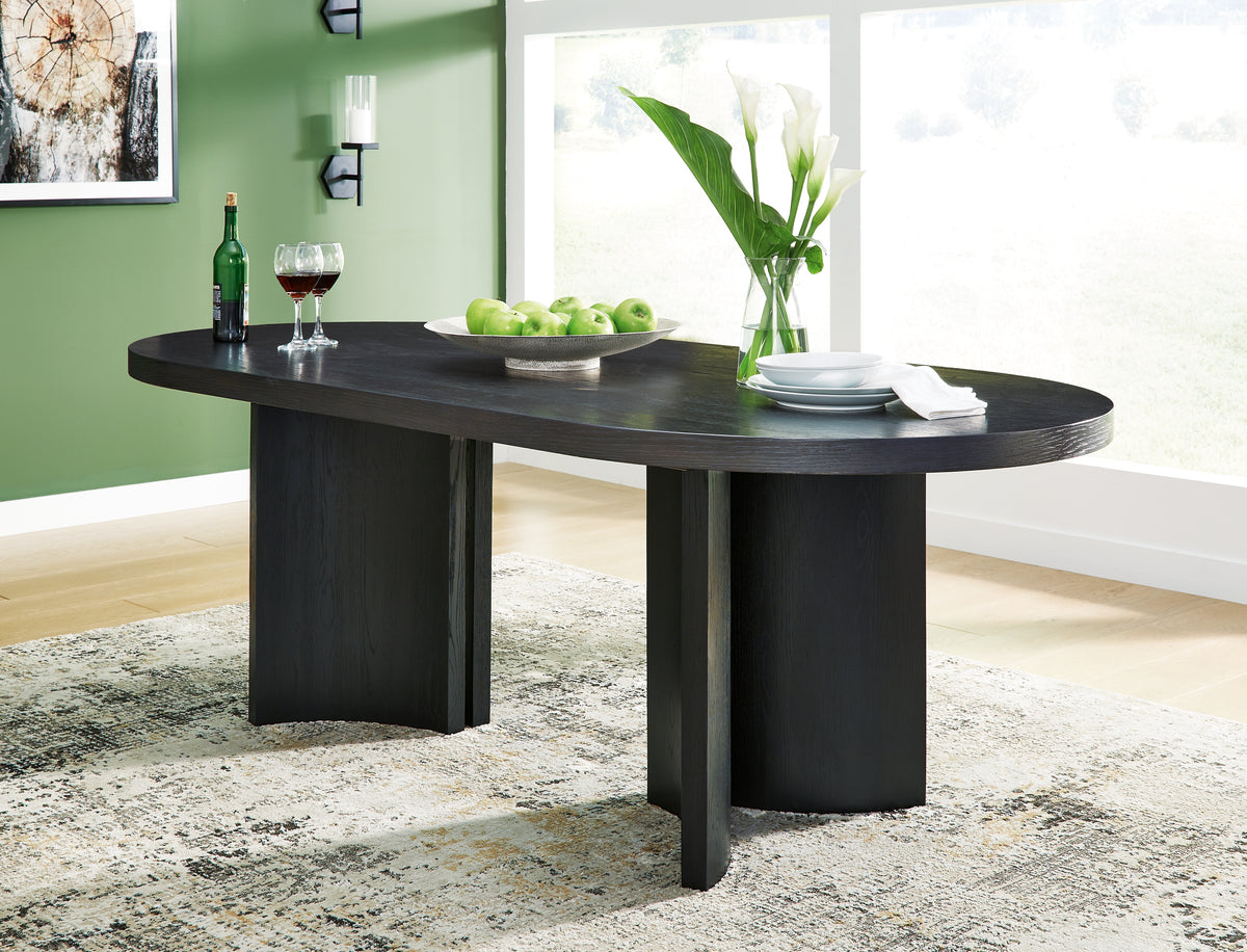 J&M Furniture - Ashley Furniture - Rowanbeck Dining Table - Oval Dining Room Table / Black - D821-25