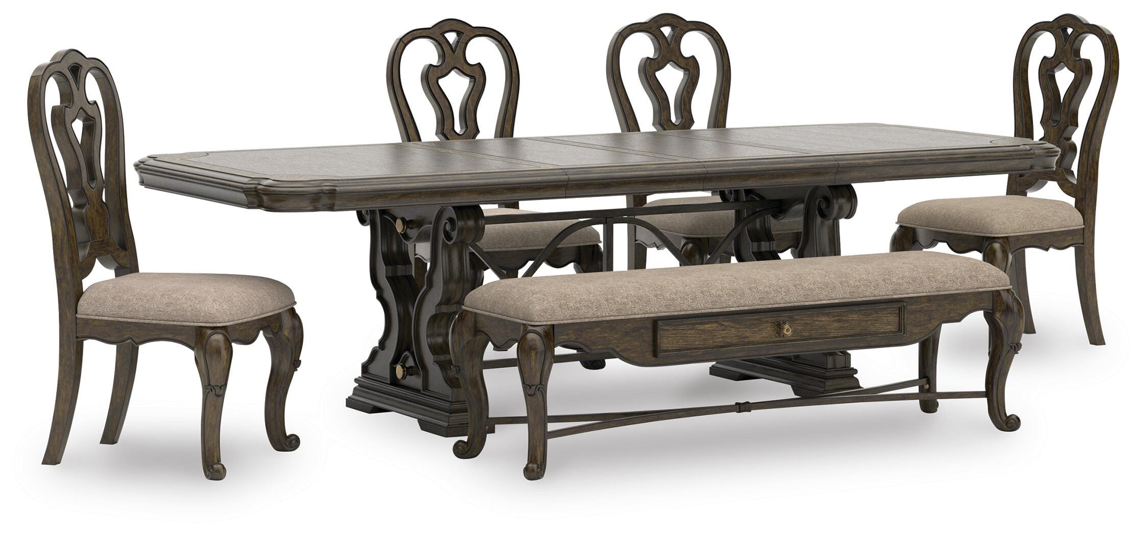 J&M Furniture - Ashley Furniture - Maylee Extension Dining Table, 4 Chairs and Bench - Extension Dining Table, 4 Chairs and Bench - D947D4