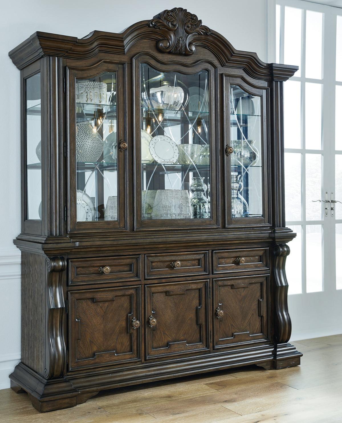 J&M Furniture - Ashley Furniture - Maylee Dining Buffet and Hutch - Dining Buffet and Hutch / Dark Brown - D947D1