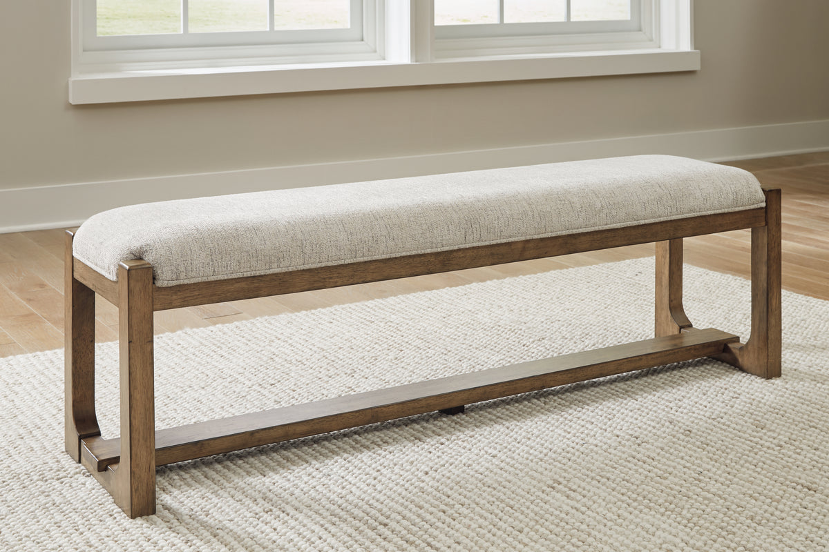 J&M Furniture - Ashley Furniture - Cabalynn 63" Dining Bench - Large UPH Dining Room Bench / Oatmeal/Light Brown / 64"W x 16"D x 20"H - D974-00