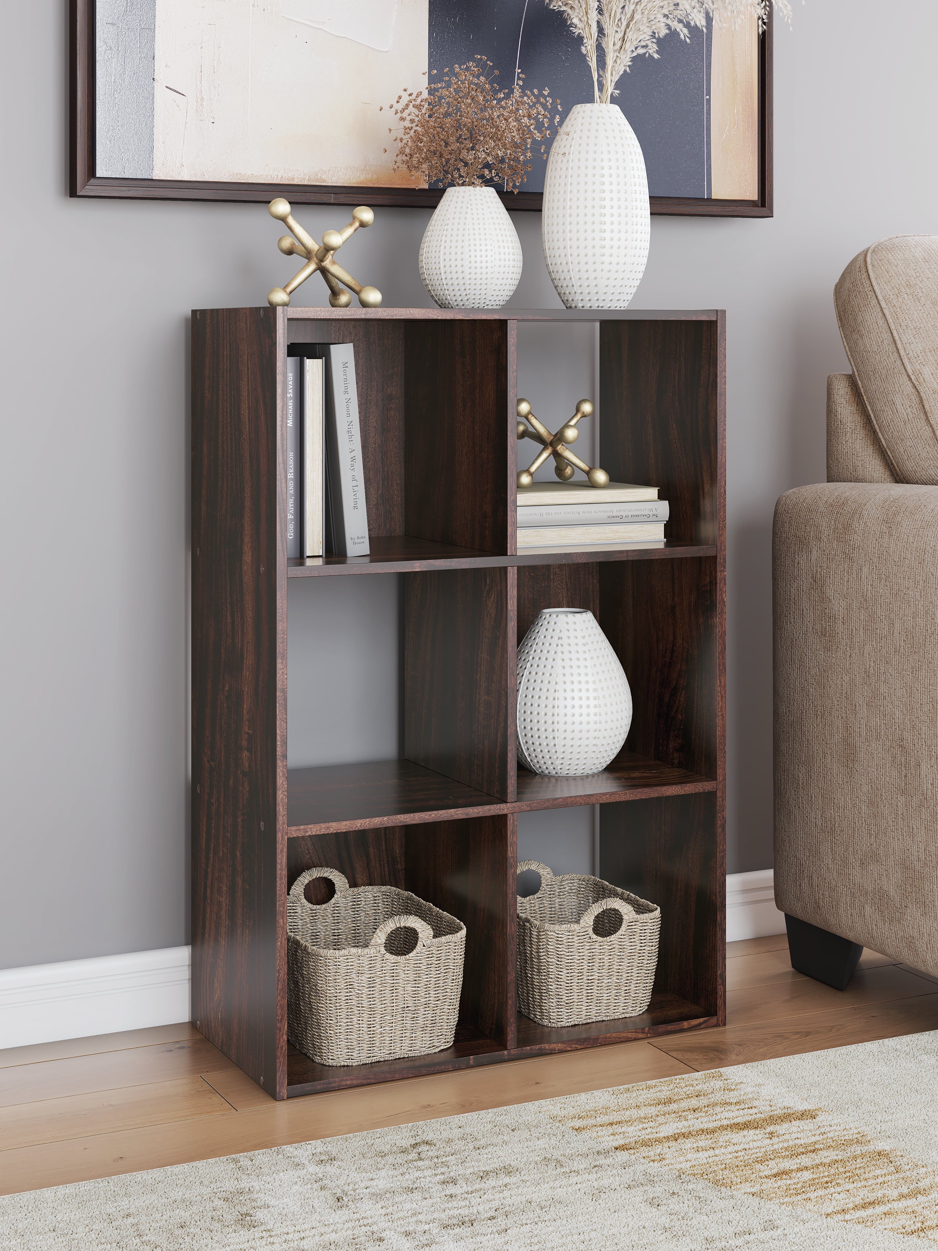 J&M Furniture - Ashley Furniture - Glosmount Six Cube Organizer - Six Cube Organizer / Cherry/Light Brown - EA1055-3X2