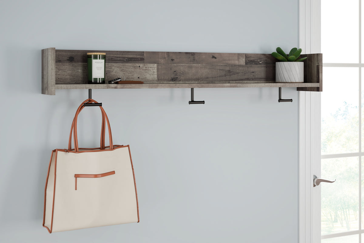J&M Furniture - Ashley Furniture - Neilsville Wall Mounted Coat Rack with Shelf - Wall Mounted Coat Rack w/Shelf / Multi Gray - EA2120-151