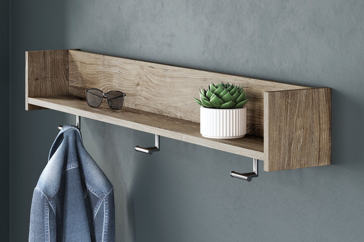 J&M Furniture - Ashley Furniture - Oliah Wall Mounted Coat Rack with Shelf - Wall Mounted Coat Rack w/Shelf / Natural - EA2270-151