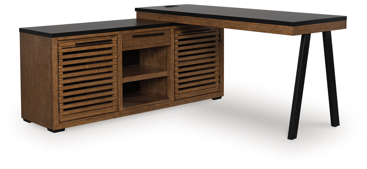J&M Furniture - Ashley Furniture - Kallari Credenza with Desk Return - Credenza with Desk Return / Warm Brown/Black - H737H1