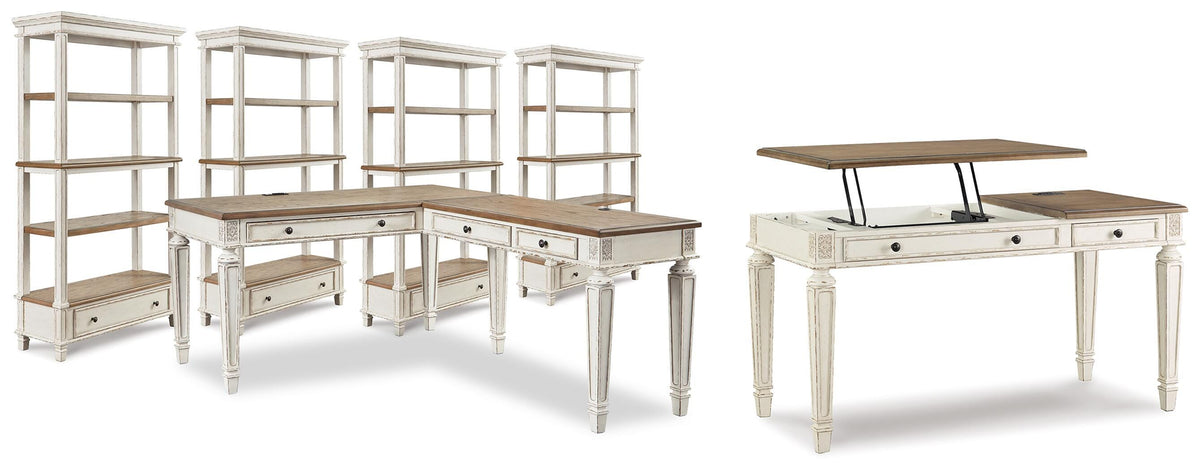J&M Furniture - Ashley Furniture - Realyn Lift-top Desk, L-shaped Desk and 4 Bookcases - Lift-top Desk, L-shaped Desk and 4 Bookcases - H743H4