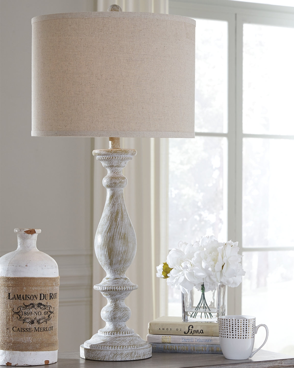 J&M Furniture - Ashley Furniture - Bernadate Table Lamp (Set of 2) - Poly Table Lamp (Set of 2) / Whitewash - L235344