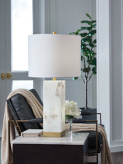 J&M Furniture - Ashley Furniture - Linderfield Table Lamp - Alabaster Table Lamp (1/CN) / White/Gold Finish - L429094