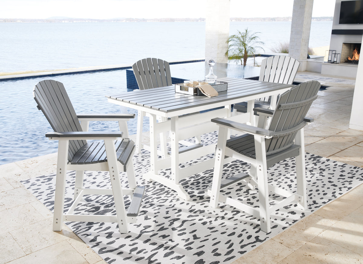 J&M Furniture - Ashley Furniture - Transville Outdoor Counter Height Dining Table with 4 Barstools - Outdoor Counter Height Dining Table with 4 Barstools / Gray/White - P210P5