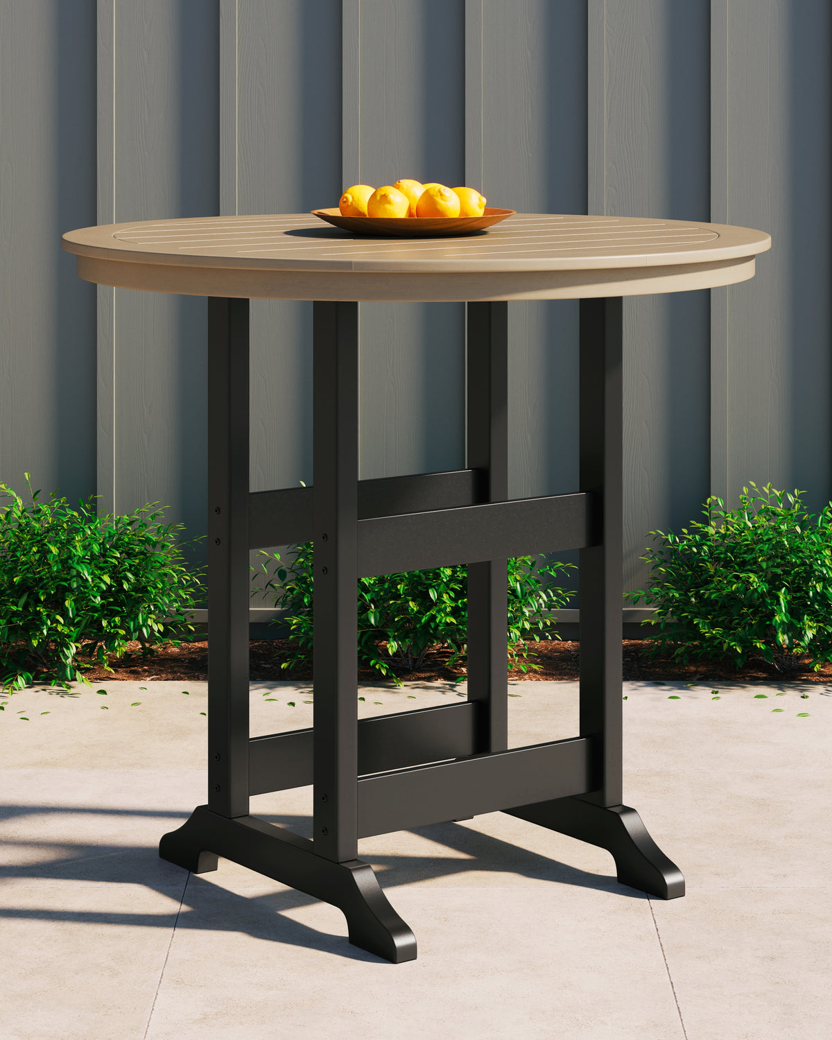 J&M Furniture - Ashley Furniture - Fairen Trail Bar Table - Round Bar Table w/UMB OPT / Black/Driftwood - P211-613