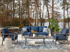 J&M Furniture - Ashley Furniture - Gali Outdoor Sofa/Chairs/Table Set (Set of 4) - Sofa/Chairs/Table Set (4/CN) / Gray/Blue - P275-081