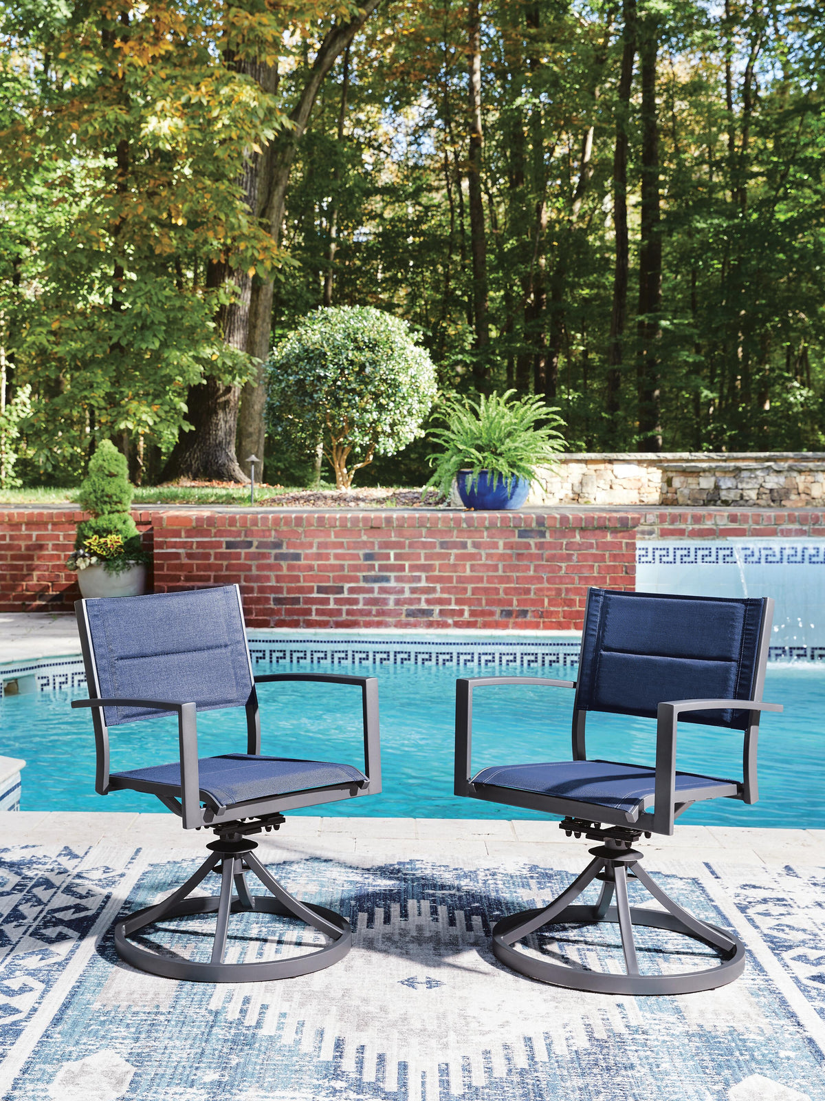 J&M Furniture - Ashley Furniture - Rocky Creek Outdoor Sling Swivel Chair (Set of 2) - Sling Swivel Chair (Set of 2) - PCP326-602A