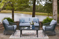 J&M Furniture - Ashley Furniture - Bridges Beach Outdoor Love/Chairs/Table Set (Set of 4) - Love/Chairs/Table Set (4/CN) / Gray - PCP391-080