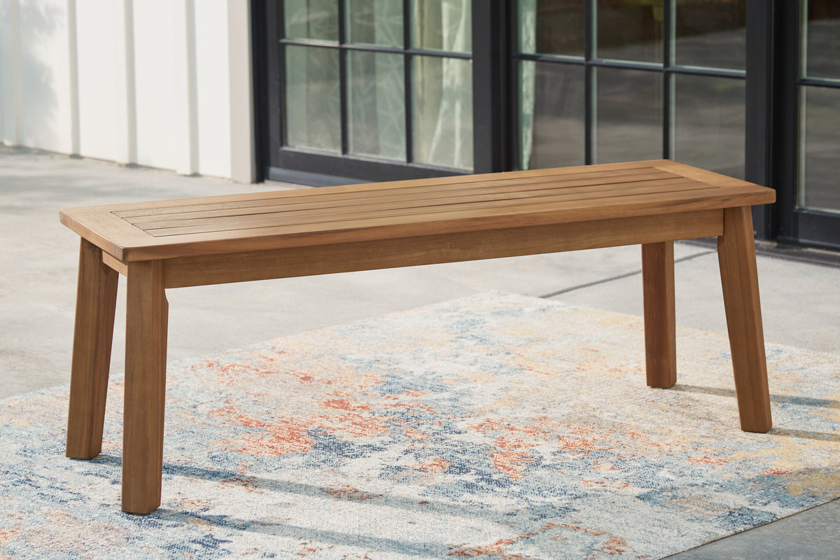 J&M Furniture - Ashley Furniture - Janiyah Outdoor Dining Bench - Bench / Light Brown - P407-600