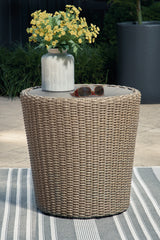 J&M Furniture - Ashley Furniture - Danson Outdoor End Table - Round End Table / Beige - P505-706