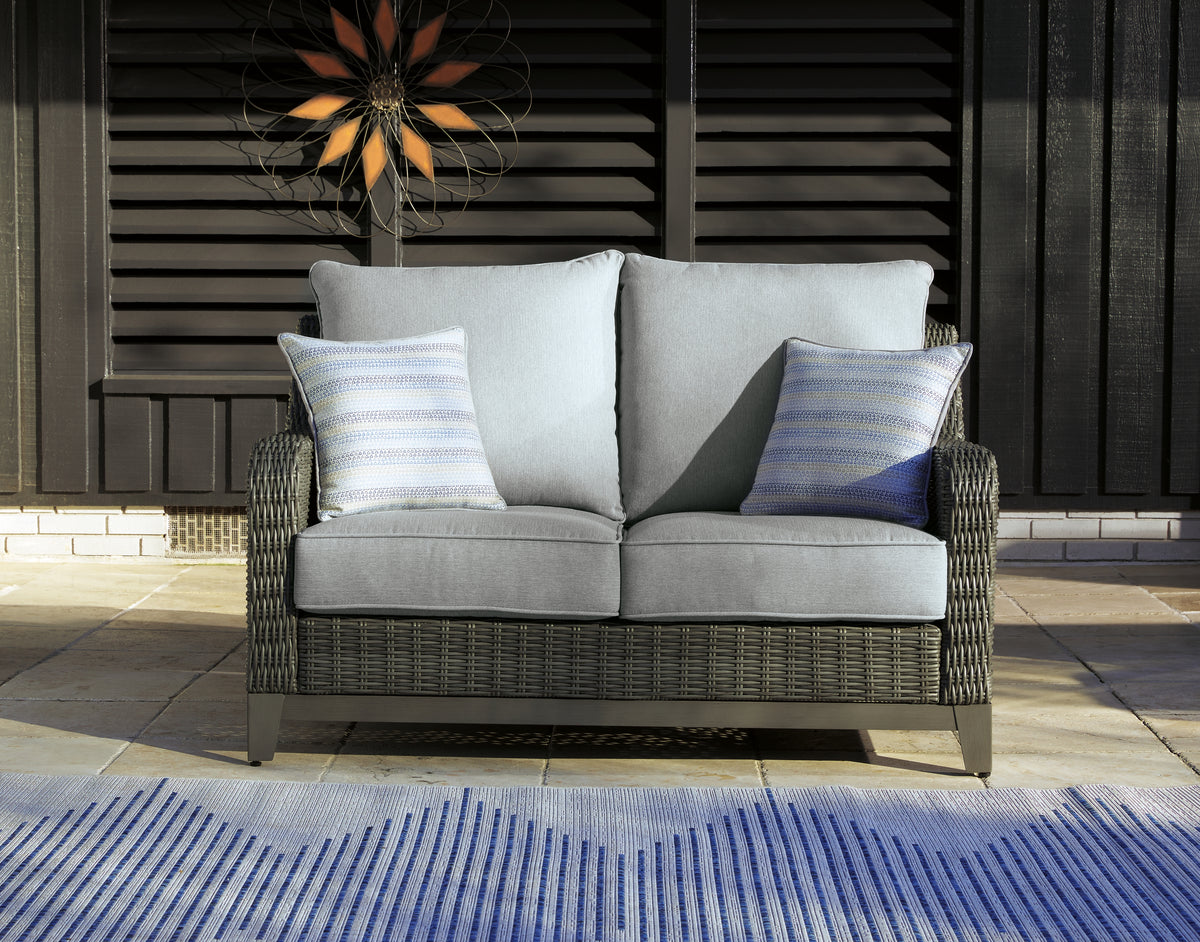 J&M Furniture - Ashley Furniture - Elite Park Outdoor Loveseat with Cushion - Loveseat w/Cushion / Gray - P518-835