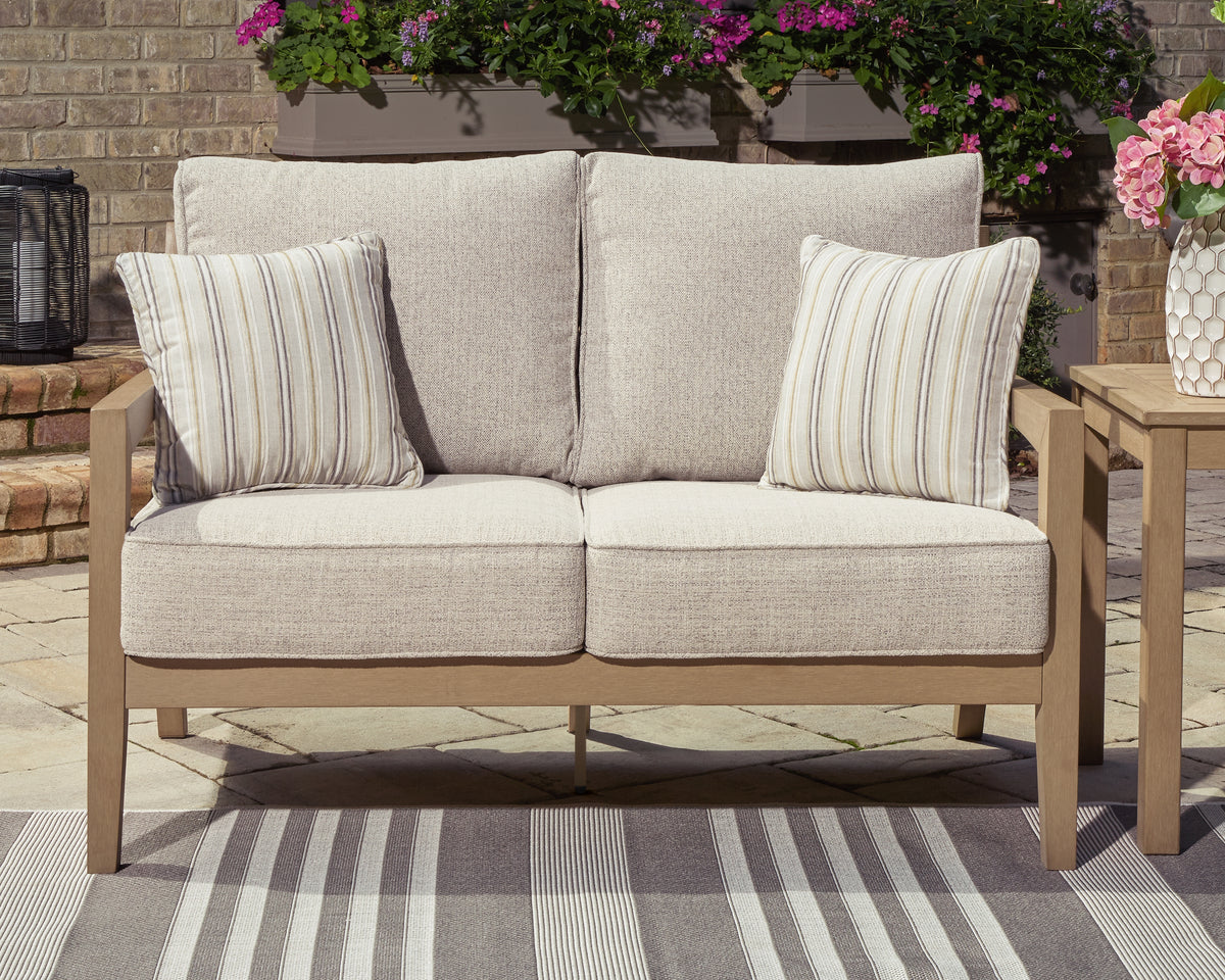 J&M Furniture - Ashley Furniture - Hallow Creek Outdoor Loveseat with Cushion - Loveseat w/Cushion / Driftwood - P560-835