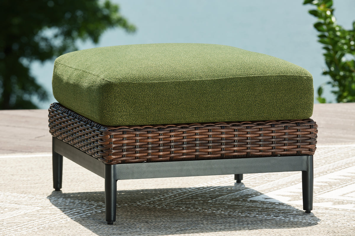 J&M Furniture - Ashley Furniture - Horizon Hall Outdoor Ottoman with Cushion - Ottoman with Cushion / Brown/Green - P572-814