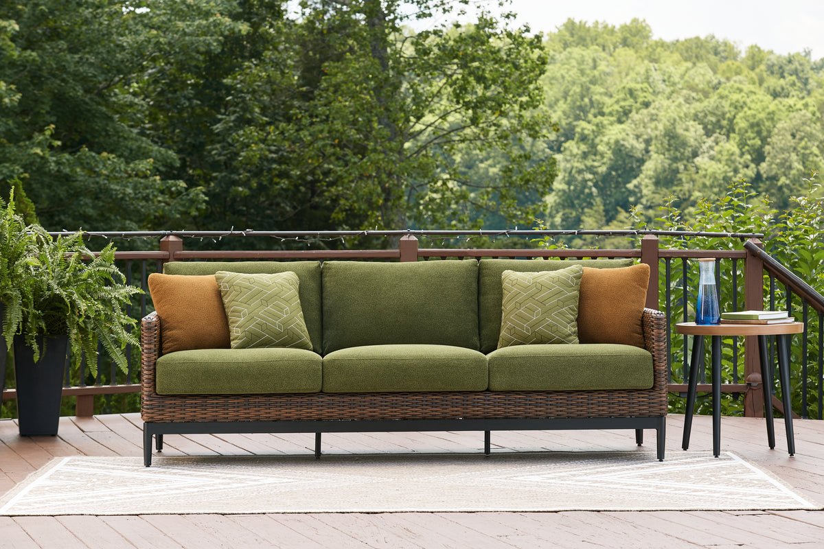 J&M Furniture - Ashley Furniture - Horizon Hall Outdoor Sofa with Cushion - Sofa with Cushion / Brown/Green - P572-838