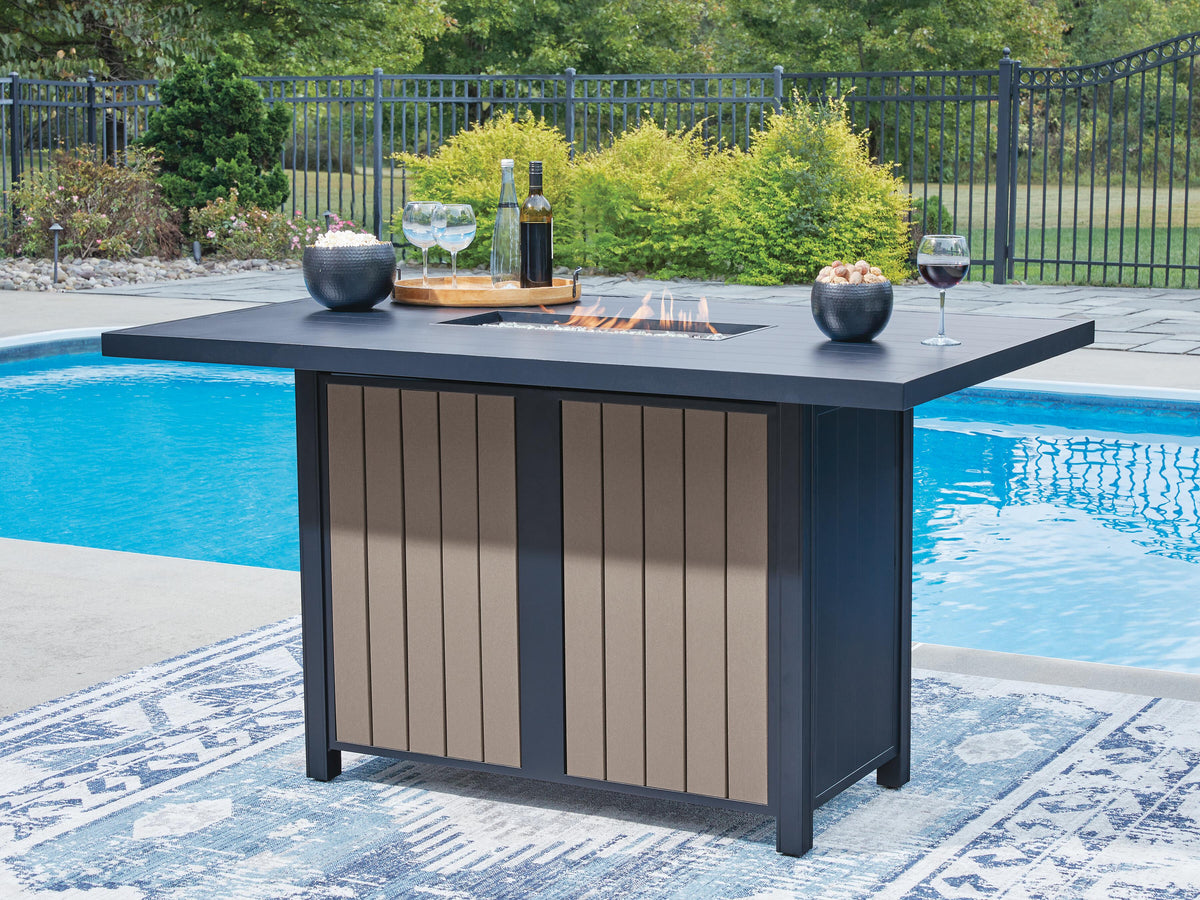 J&M Furniture - Ashley Furniture - East Beach Outdoor Bar Table with Fire Pit - RECT Bar Table w/Fire Pit - PCP587-665