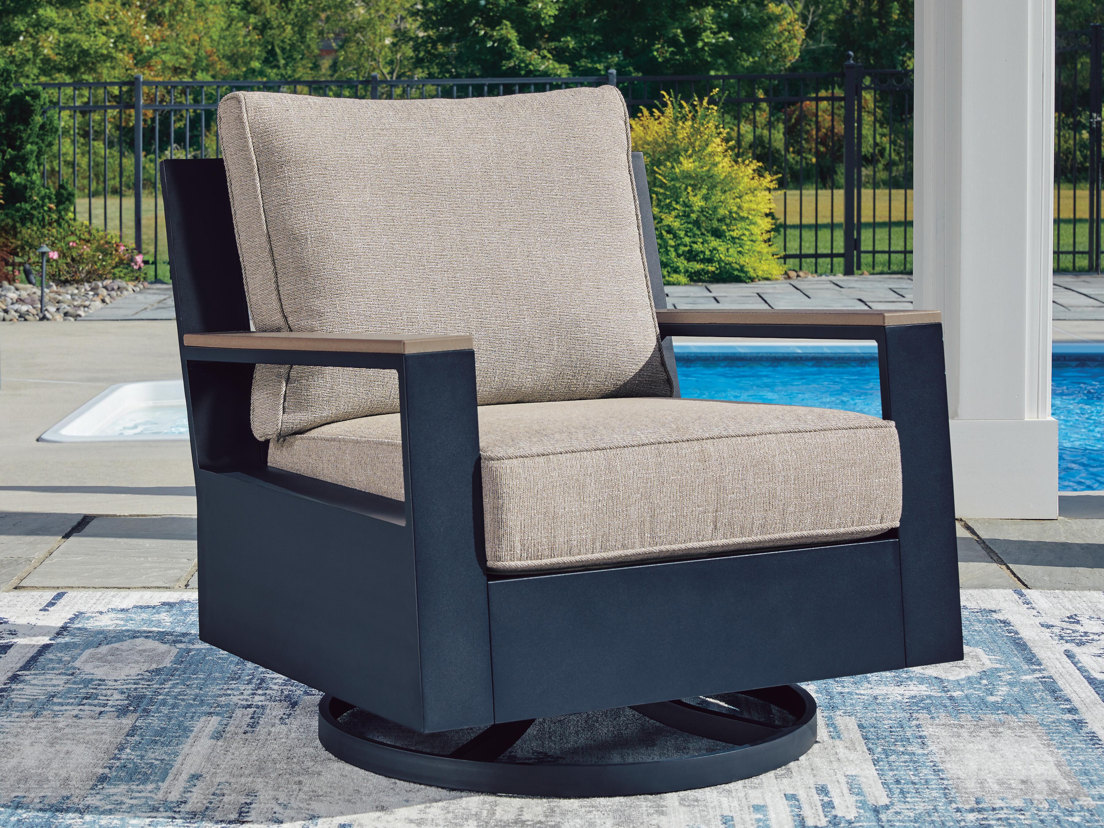 J&M Furniture - Ashley Furniture - East Beach Outdoor Swivel Glider Chair with Cushion - Swivel Glider Chair w/Cushion - PCP587-821