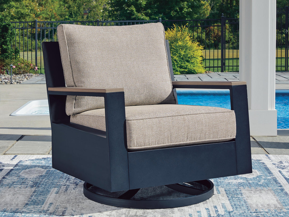 J&M Furniture - Ashley Furniture - East Beach Outdoor Swivel Glider Chair with Cushion - Swivel Glider Chair w/Cushion - PCP587-821