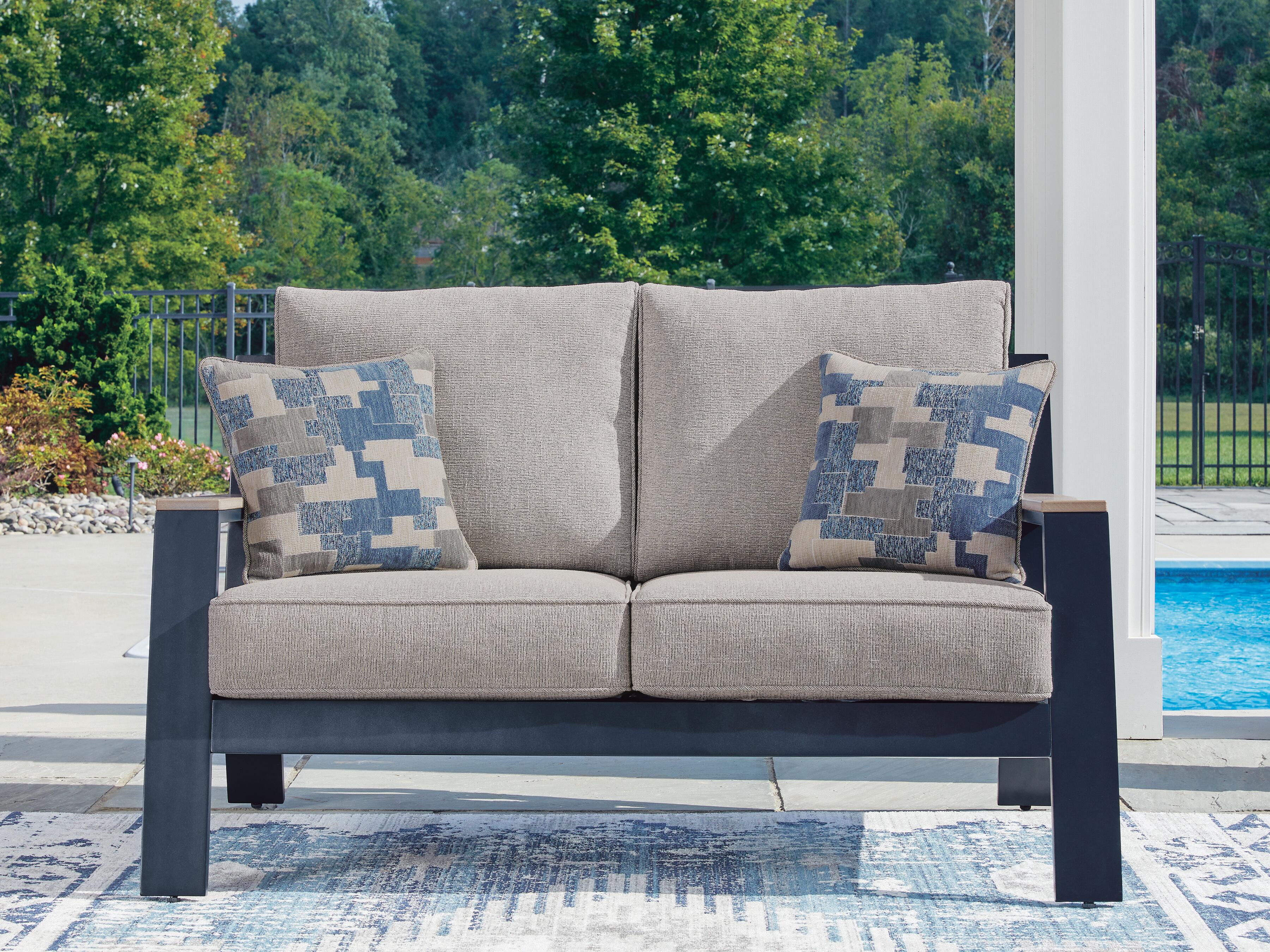 J&M Furniture - Ashley Furniture - East Beach Outdoor Loveseat with Cushion - Loveseat w/Cushion - PCP587-835